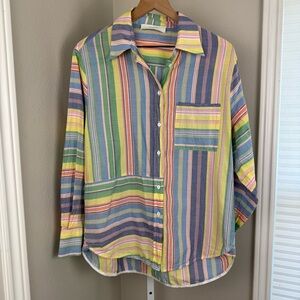 Beatrice b. Rainbow colorful‎ Stripe Button up Size Medium
